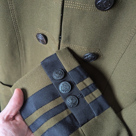 Loft Crop Blazer Jacket Women 12 Military Green Double Breasted Brass 6 Buttons - Picture 8 of 10